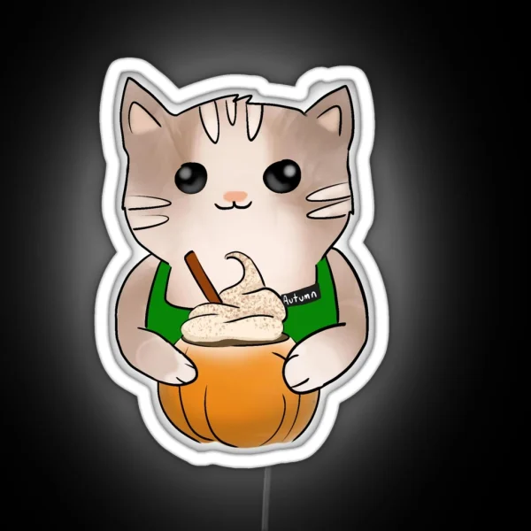 Pumpkin Spice Cat Barista RGB Neon Sign