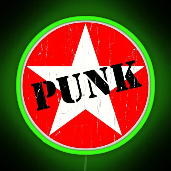 PUNK Road Worn Distressed Grunge Star Logo RGB Neon Sign