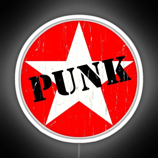 PUNK Road Worn Distressed Grunge Star Logo RGB Neon Sign