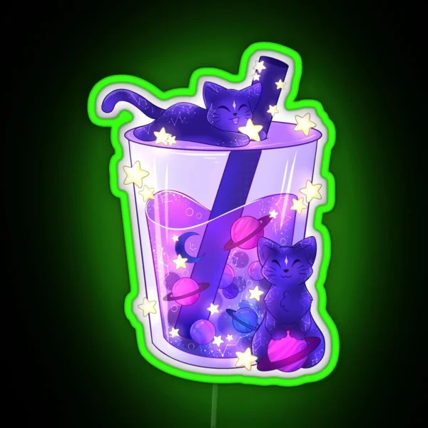 Purple Galaxy Cats Boba Tea RGB Neon Sign