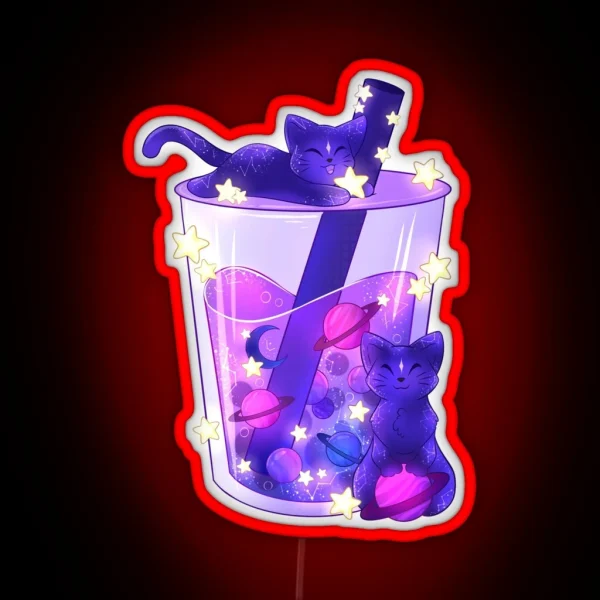 Purple Galaxy Cats Boba Tea RGB Neon Sign