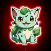 Cute cat and dinosaur friends in colorful RGB neon glow