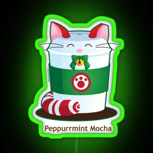 Purrista Pawfee Peppermint Mocha Coffee Cat RGB Neon Sign