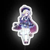 Genshin Impact's adorable Qiqi character led with vibrant neon lights