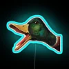 Vibrant colorful custom neon bar decor with animated duck design.