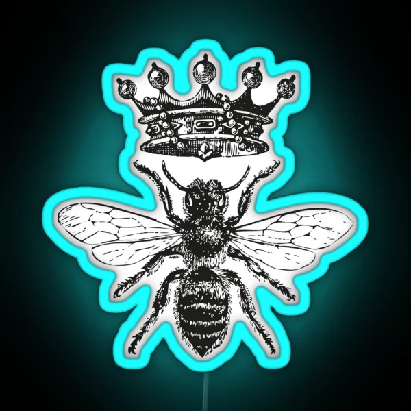 Queen Bee Vintage Honey Bees Black And White RGB Neon Sign