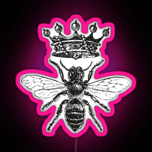 Queen Bee Vintage Honey Bees Black And White RGB Neon Sign