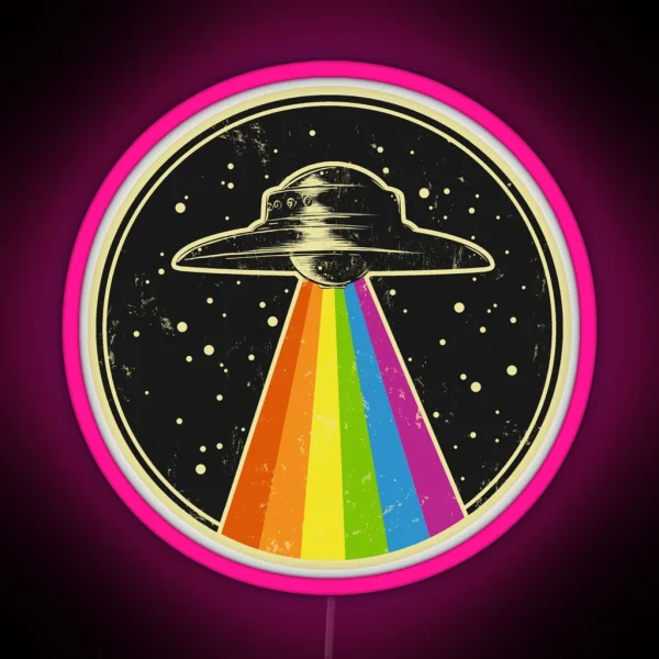 Queer UFO Rainbow UFO Alien Abduction Queer LGBT Gay RGB Neon Sign