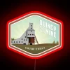 Vintage-inspired Quincy Mine RGB neon sign with distressed copper finish