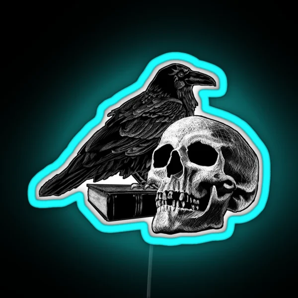 Quoth The Raven With Skull RGB Neon Sign