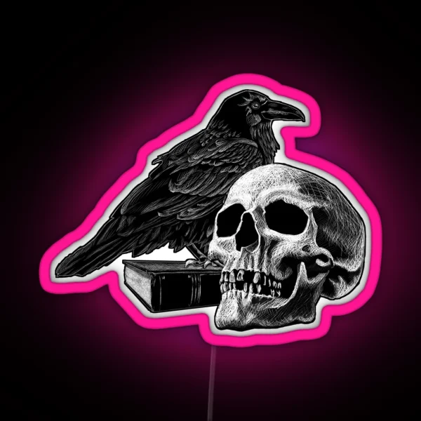 Quoth The Raven With Skull RGB Neon Sign