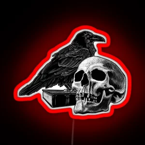 Quoth The Raven With Skull RGB Neon Sign