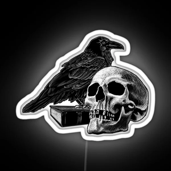 Quoth The Raven With Skull RGB Neon Sign