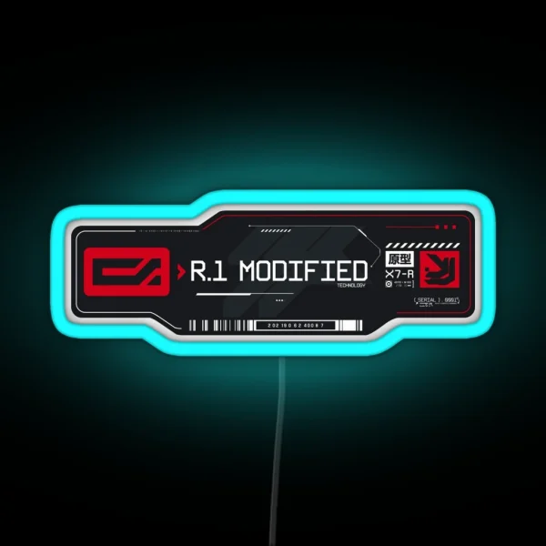 R 1 Modified Experimental Tech Decal Gray Red RGB Neon Sign