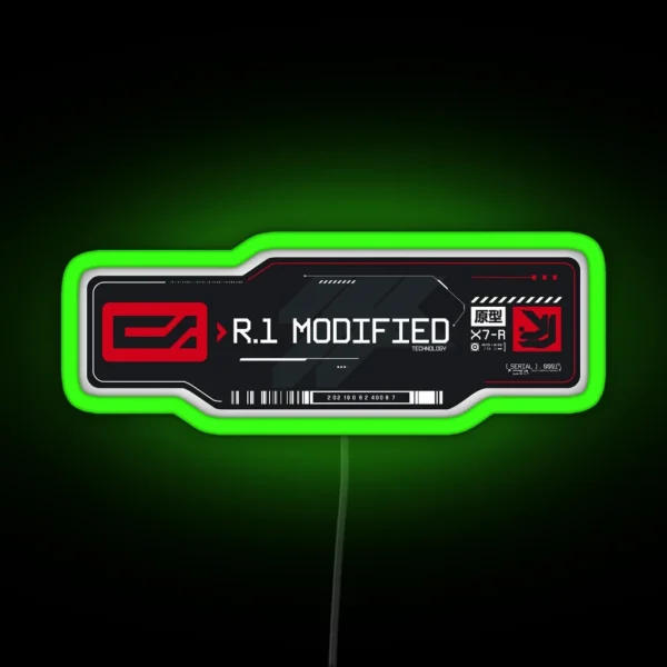 R 1 Modified Experimental Tech Decal Gray Red RGB Neon Sign