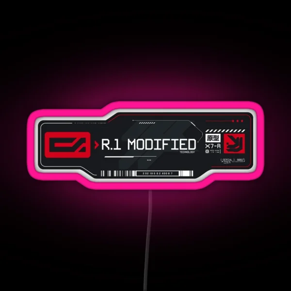 R 1 Modified Experimental Tech Decal Gray Red RGB Neon Sign