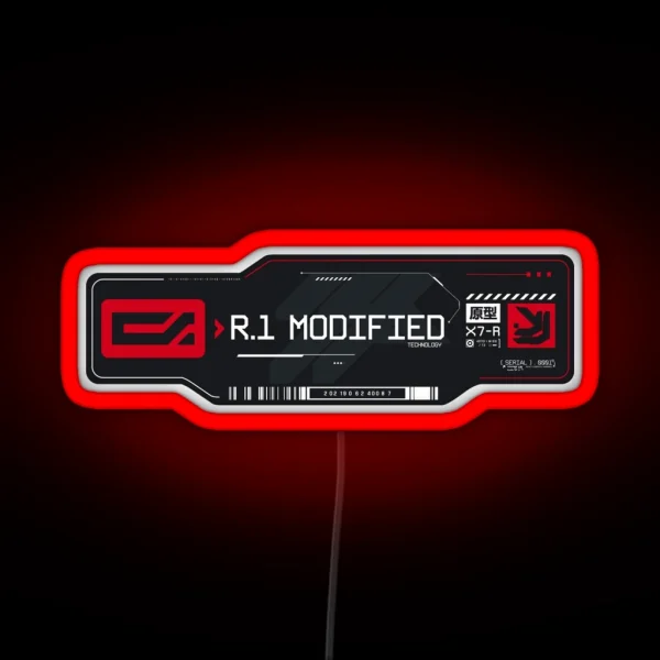 R 1 Modified Experimental Tech Decal Gray Red RGB Neon Sign