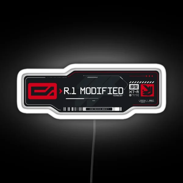 R 1 Modified Experimental Tech Decal Gray Red RGB Neon Sign
