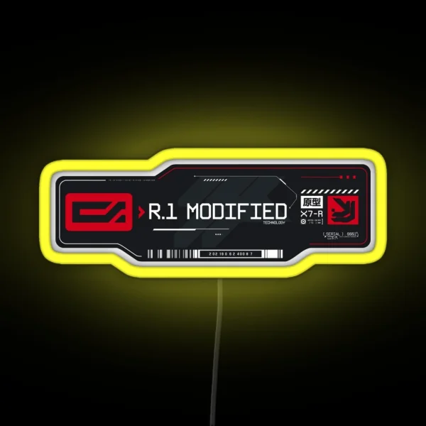 R 1 Modified Experimental Tech Decal Gray Red RGB Neon Sign
