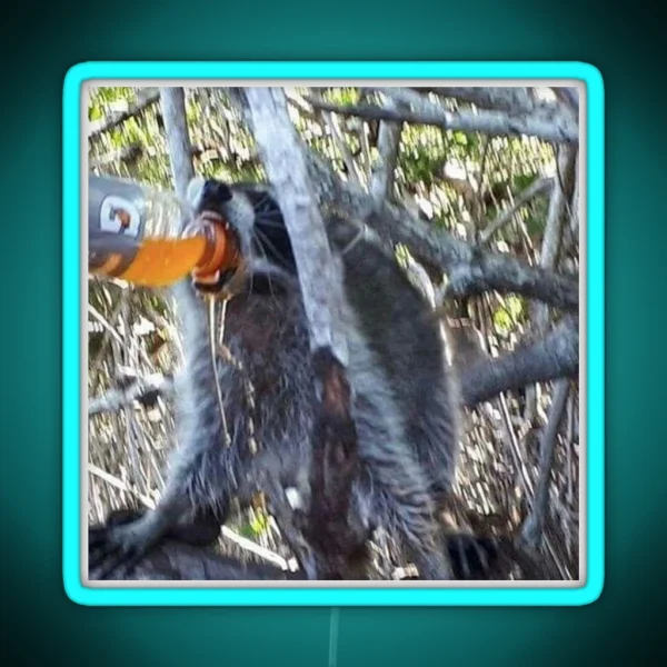Raccoon Chugs Orange Sports Drink Led RGB Neon Sign