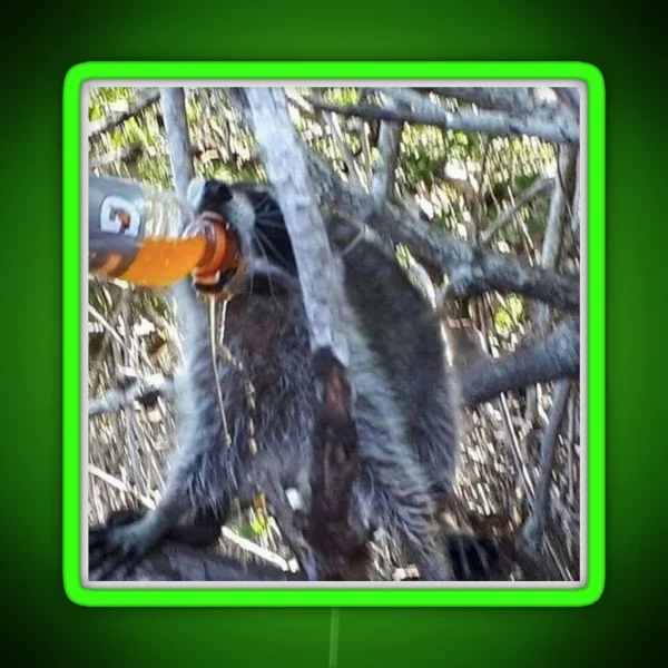 Raccoon Chugs Orange Sports Drink Led RGB Neon Sign