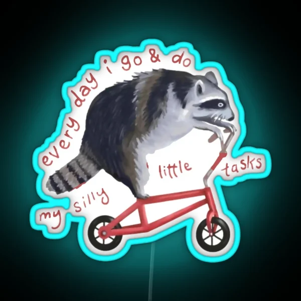 Raccoon On Bicycle RGB Neon Sign