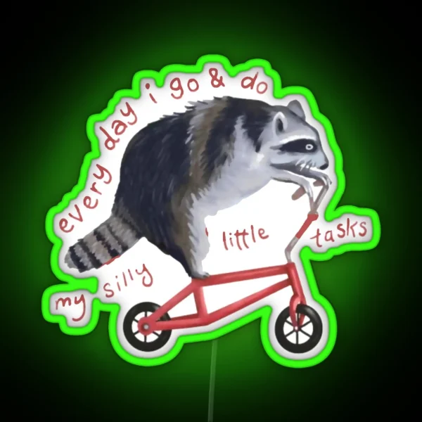 Raccoon On Bicycle RGB Neon Sign