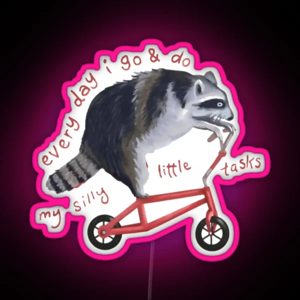 Raccoon On Bicycle RGB Neon Sign