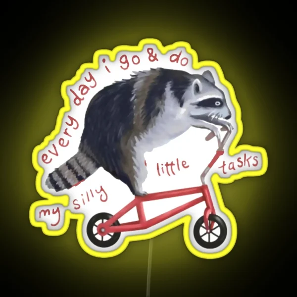 Raccoon On Bicycle RGB Neon Sign