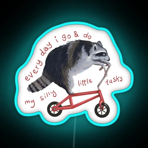 Raccoon On Bicycle RGB Neon Sign
