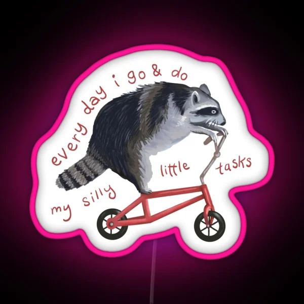 Raccoon On Bicycle RGB Neon Sign