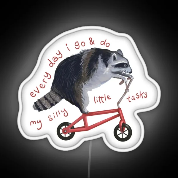 Raccoon On Bicycle RGB Neon Sign