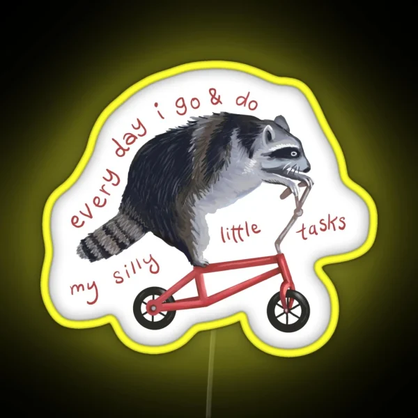 Raccoon On Bicycle RGB Neon Sign
