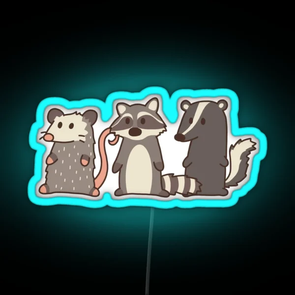 Raccoon Opossum And Skunk Woodland Friends RGB Neon Sign