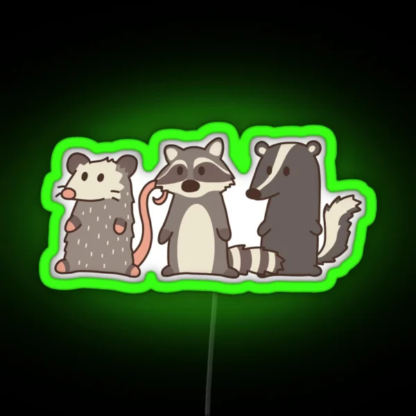Raccoon Opossum And Skunk Woodland Friends RGB Neon Sign