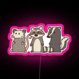 Raccoon Opossum And Skunk Woodland Friends RGB Neon Sign