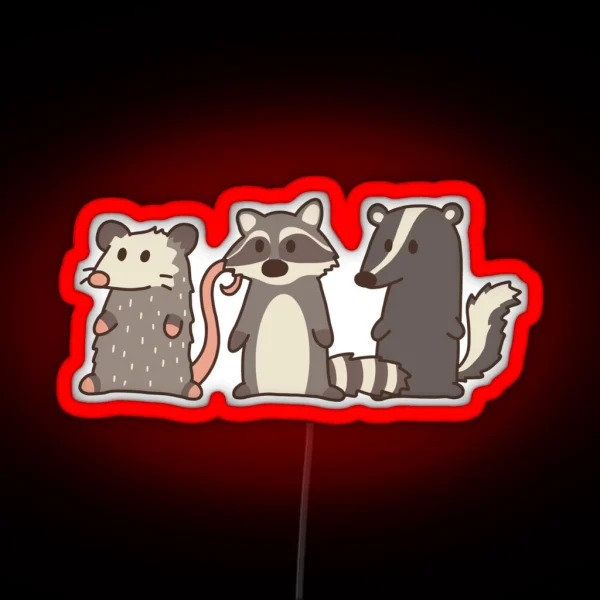 Raccoon Opossum And Skunk Woodland Friends RGB Neon Sign