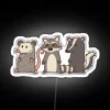 Wildlife Whimsy LED Sign Featuring Raccoon Opossum Skunk in Colorful Neon