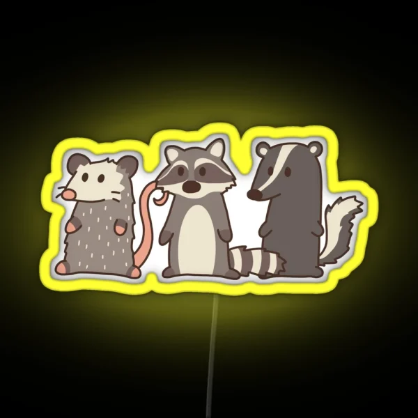 Raccoon Opossum And Skunk Woodland Friends RGB Neon Sign