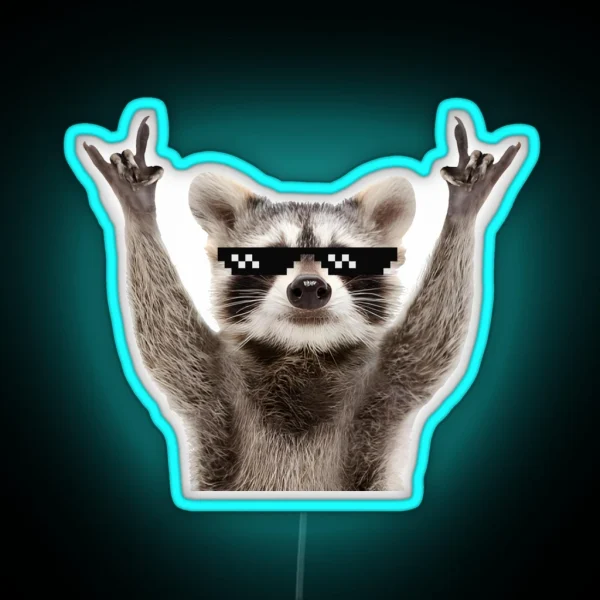 Raccoon Rock Sign Funny Glasses RGB Neon Sign