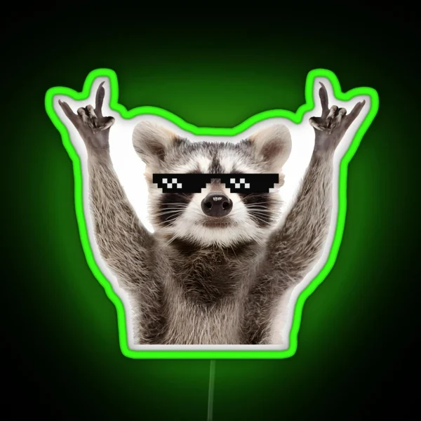 Raccoon Rock Sign Funny Glasses RGB Neon Sign