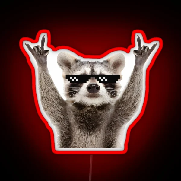 Raccoon Rock Sign Funny Glasses RGB Neon Sign