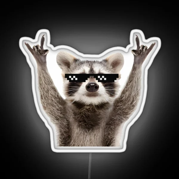 Raccoon Rock Sign Funny Glasses RGB Neon Sign