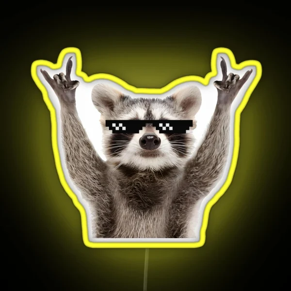 Raccoon Rock Sign Funny Glasses RGB Neon Sign