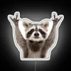 Colorful raccoon silhouette illuminated by vibrant RGB LED light glow.