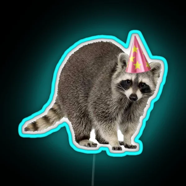 Raccoon With Party Hat RGB Neon Sign