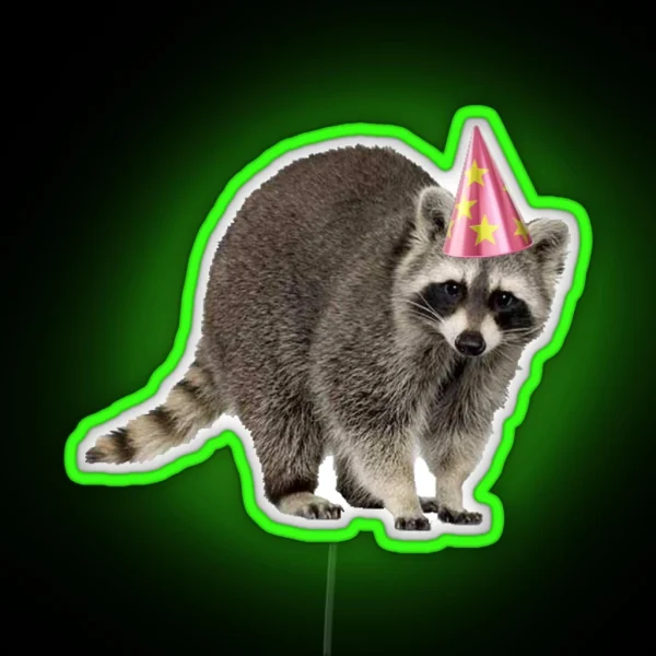 Raccoon With Party Hat RGB Neon Sign