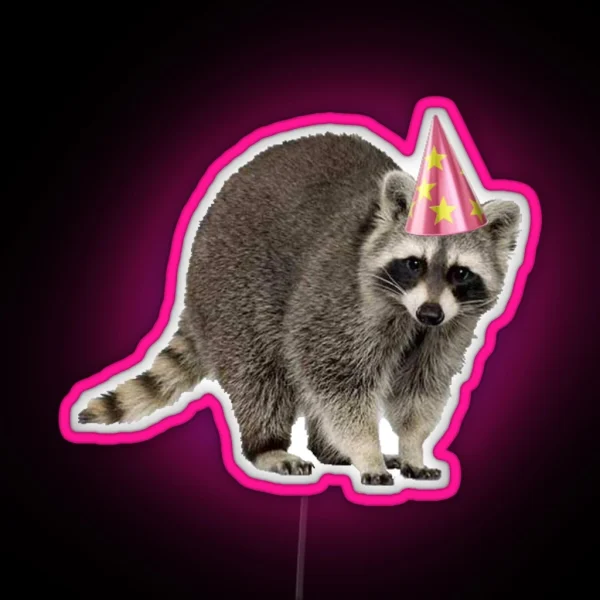 Raccoon With Party Hat RGB Neon Sign