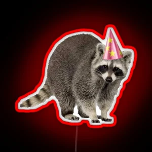 Raccoon With Party Hat RGB Neon Sign