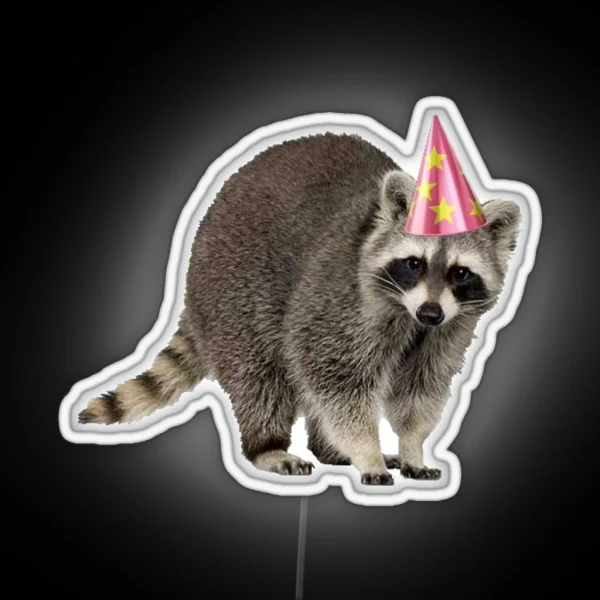 Raccoon With Party Hat RGB Neon Sign